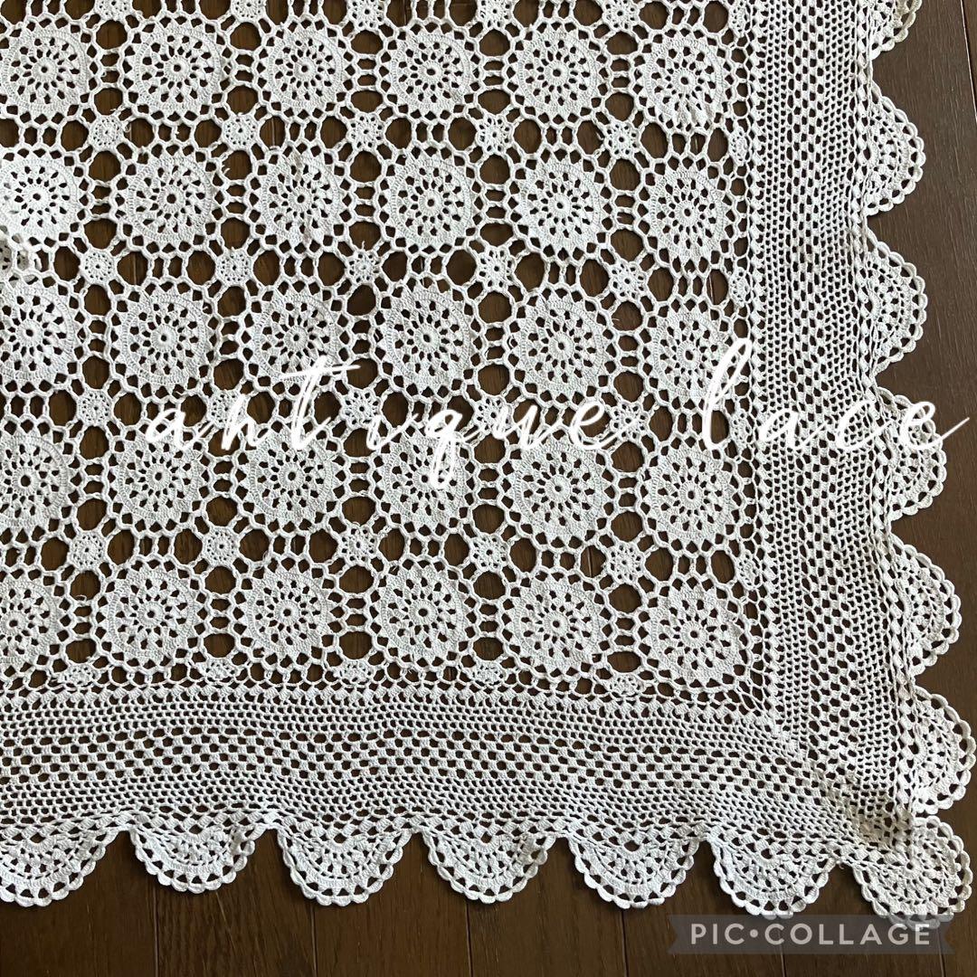 アンティークレース　テーブルクロス　ヴィンテージ　約120㎝×180㎝　大判