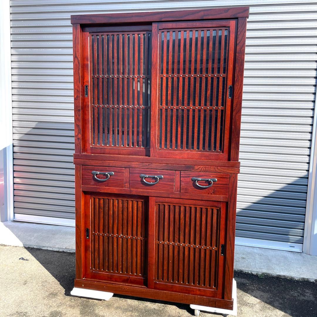 国産品 欅無垢材食器棚 水屋箪笥 ダイニングボード キッチンボード 茶棚 茶箪笥