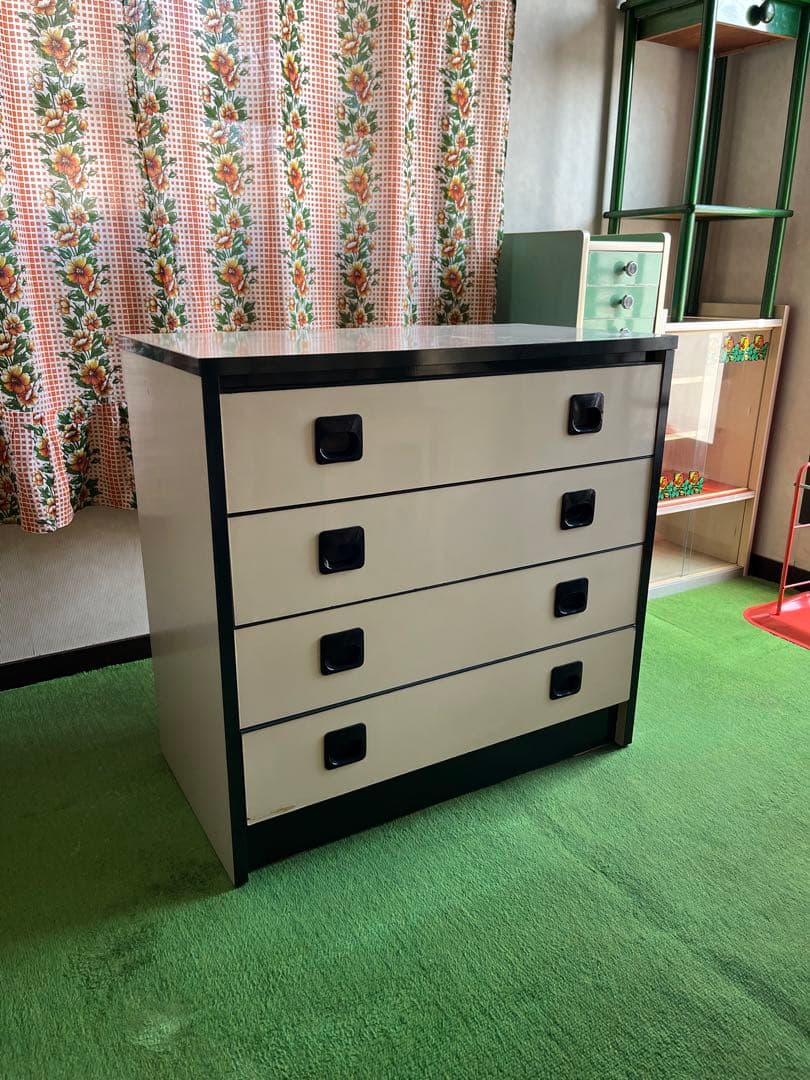 チェスト 昭和レトロ レトロポップ インテリア 当時物 白 緑 箪笥