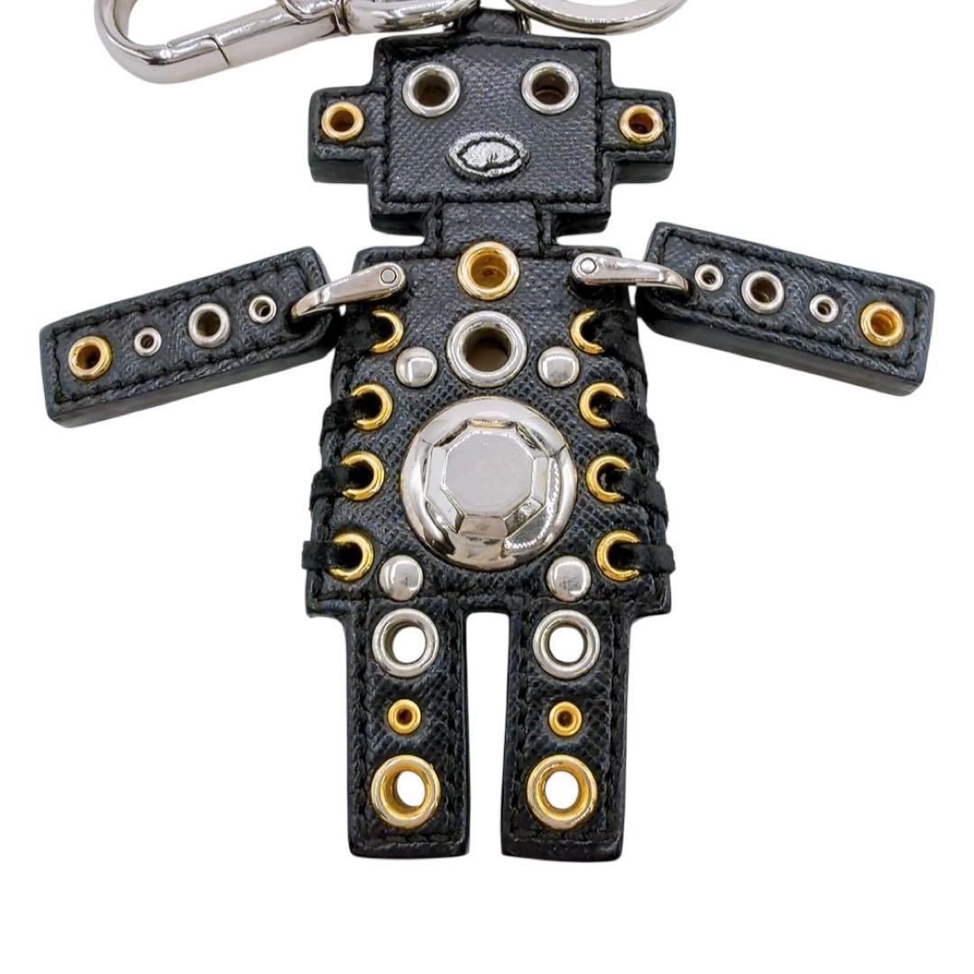 【美品】プラダ ロボット チャーム キーリング キーホルダー レザー ブラック
