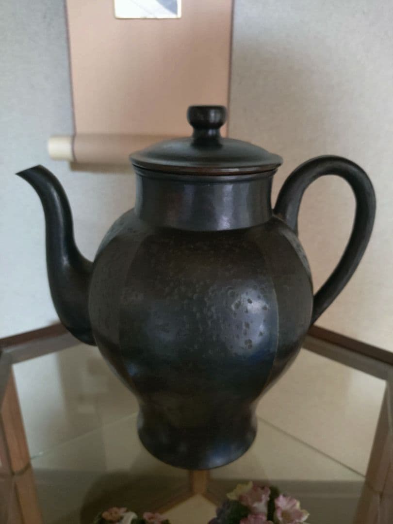 玉川堂　墨黒コーヒーポット水柱やかん美品