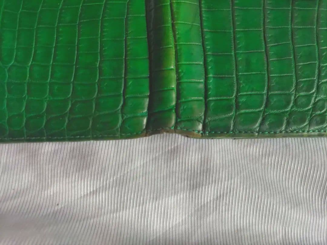定価11.3万 全面ナイルクロコダイル 長財布 グリーン革芸人日本製