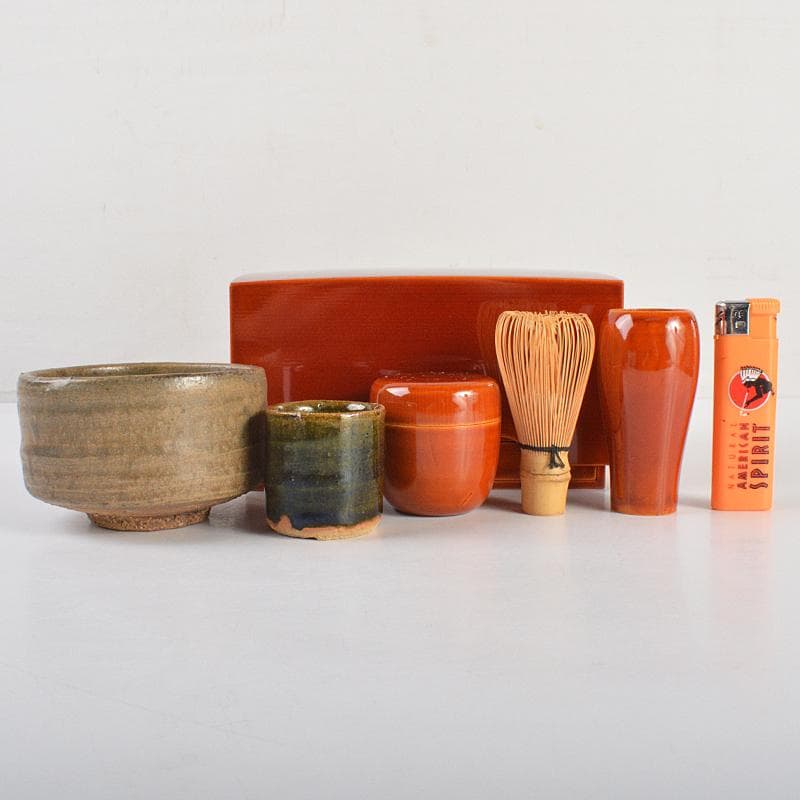 茶道具　飛騨春慶塗　茶箱　茶器揃　茶碗　棗など　五点　一式　共箱　D　R7433