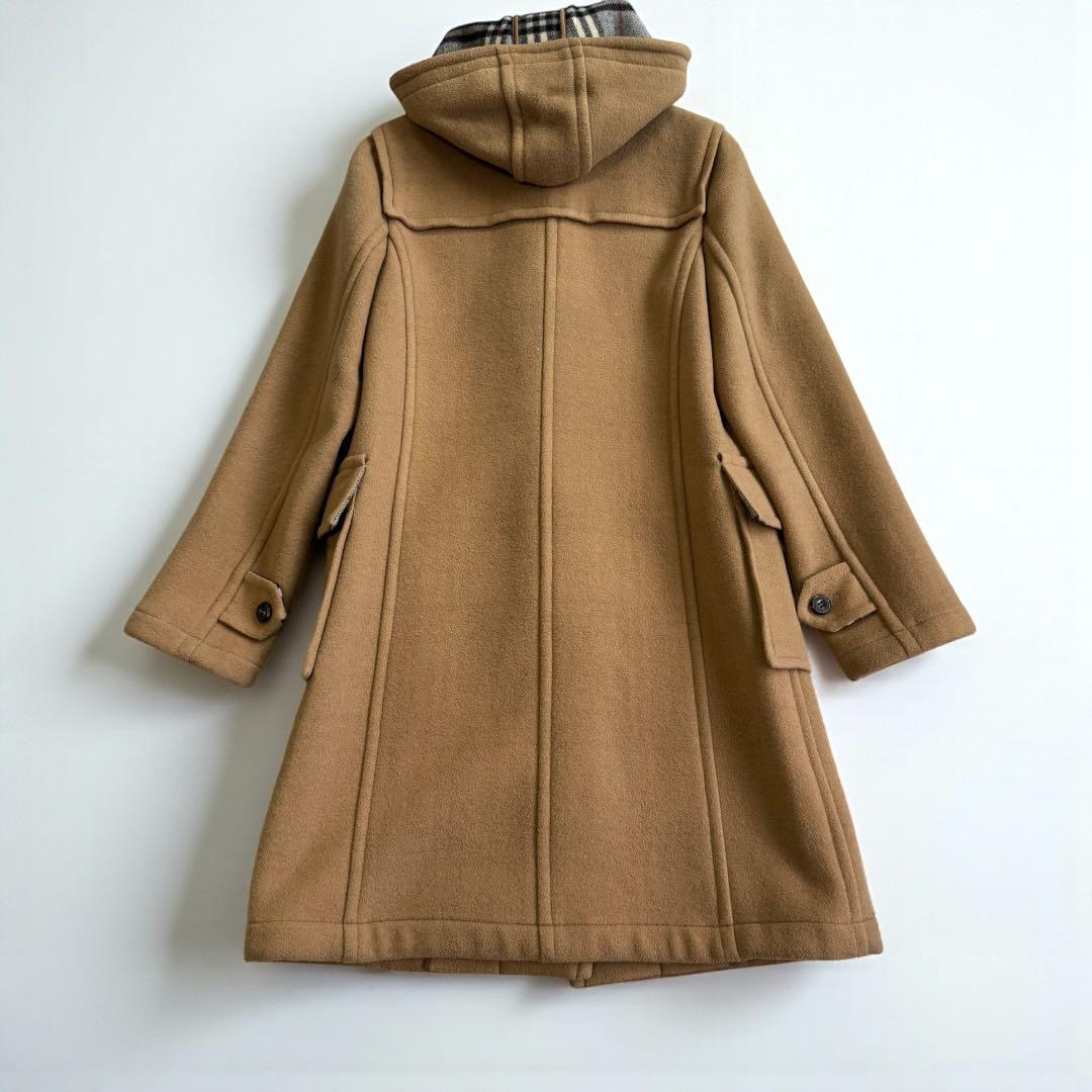 【バーバリーブルーレーベル】ダッフルコート　ロング　ファー　ノバチェック　茶