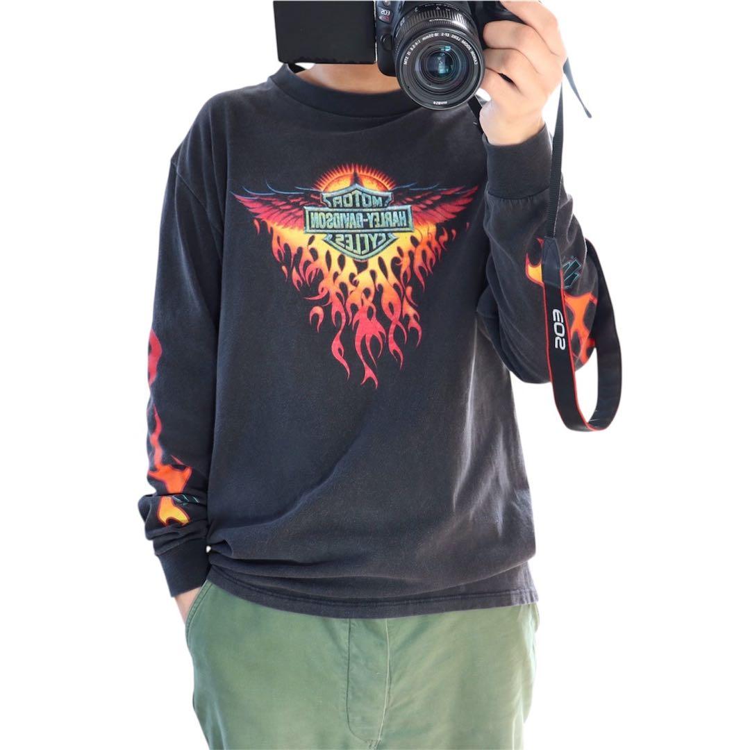 90s ハーレーダビッドソン フレイム ファイヤー ロンT 長袖 ヴィンテージ