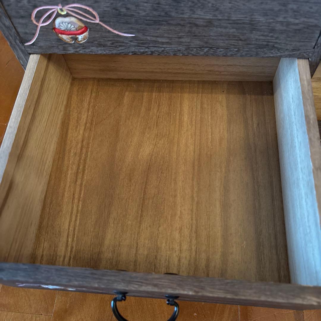 箱長　箪笥　木目込　桐木目込細工　鈴　昭和レトロ　インテリア　訳あり