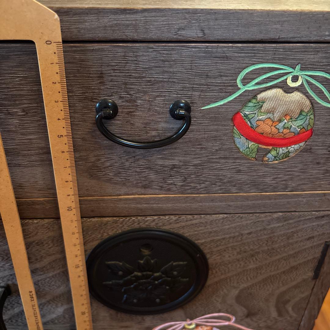 箱長　箪笥　木目込　桐木目込細工　鈴　昭和レトロ　インテリア　訳あり