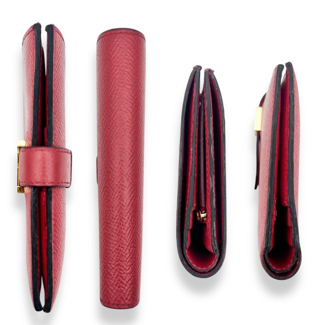 【美品】エルメス　ベアンコンパクト　ヴォーエプソン　コンパクト財布　赤　873