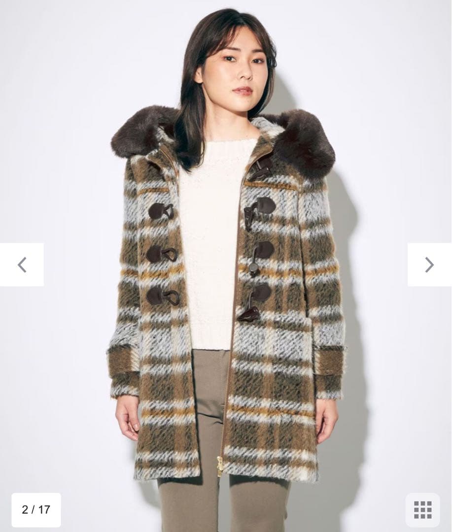 グレースコンチネンタル シャギー チェック ダッフルコート【定価9.6万】