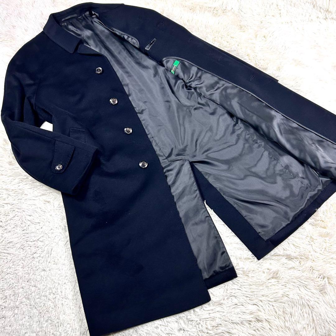 極美品 カシミヤ100% ステンカラーコート バルマカーン 黒 大きいサイズ L