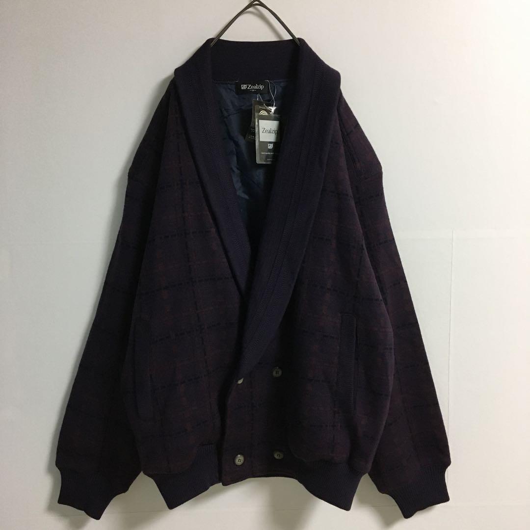 デッドストック ダークパープル ショールカラー ウールジャケット レトロ 濃紫