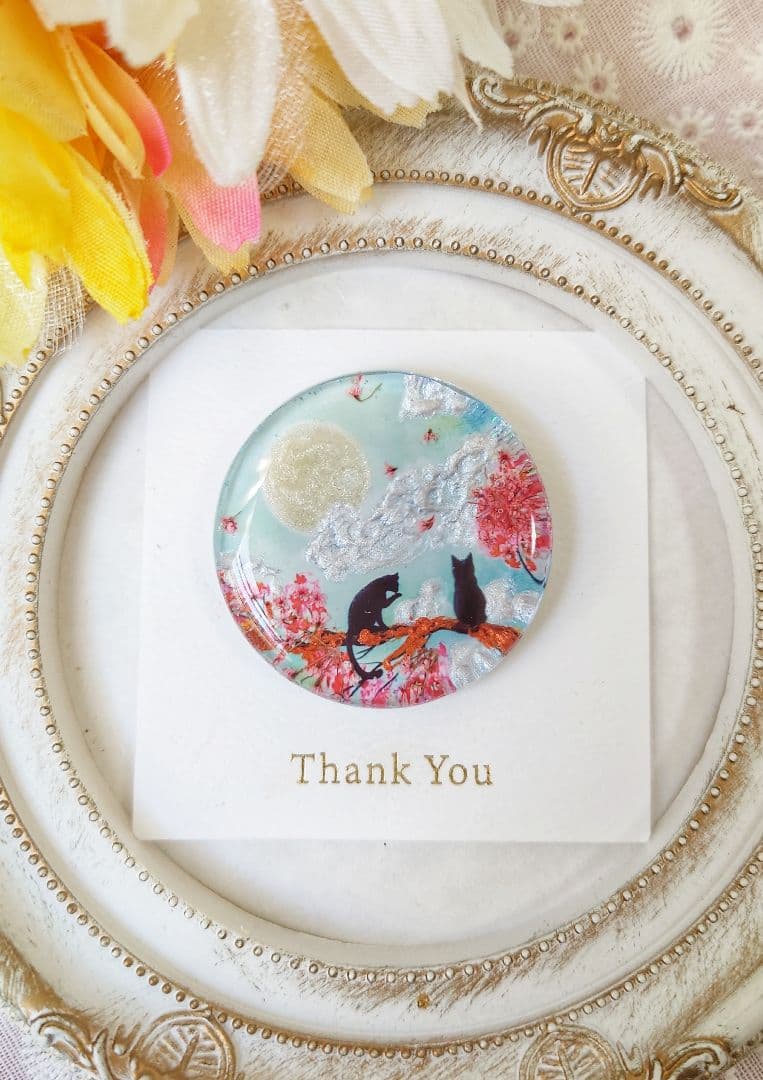 レジン　猫　ヘアゴム　ブローチ　ポニーフック　No.460