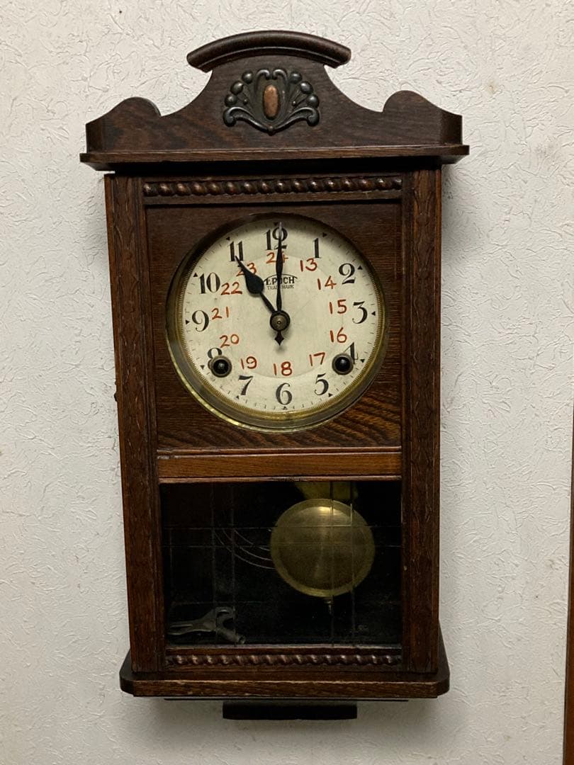 アンティーク EPOCH 宮型数打ち式振り子時計 8日巻 稼働中