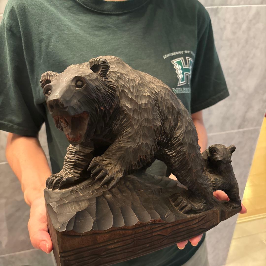 1950-60年代アイヌビンテージ彫りが美しく躍動感がある芸術的なクマ親子の彫刻