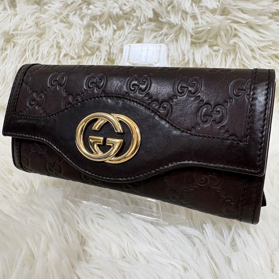 美品✨ GUCCI グッチ インターロッキング シマ 二つ折り財布 長財布