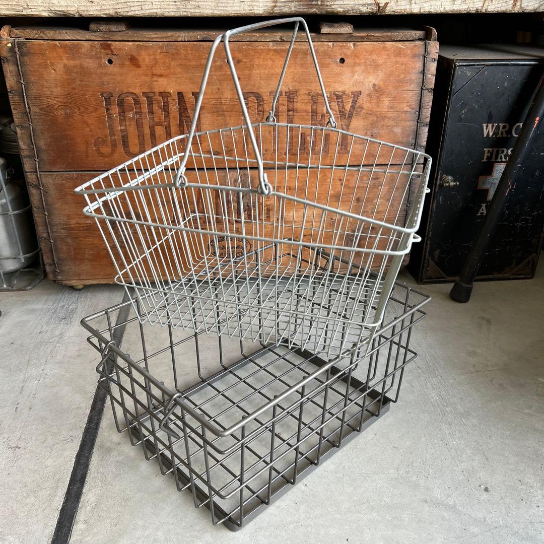 2点 インダストリアル アイアン ワイヤー バスケット シャビー ビンテージ