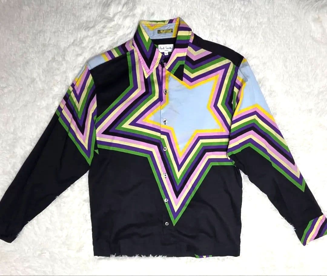 極美品　希少　入手困難　ポールスミス　長袖シャツ　マルチカラー　黒　Lサイズ