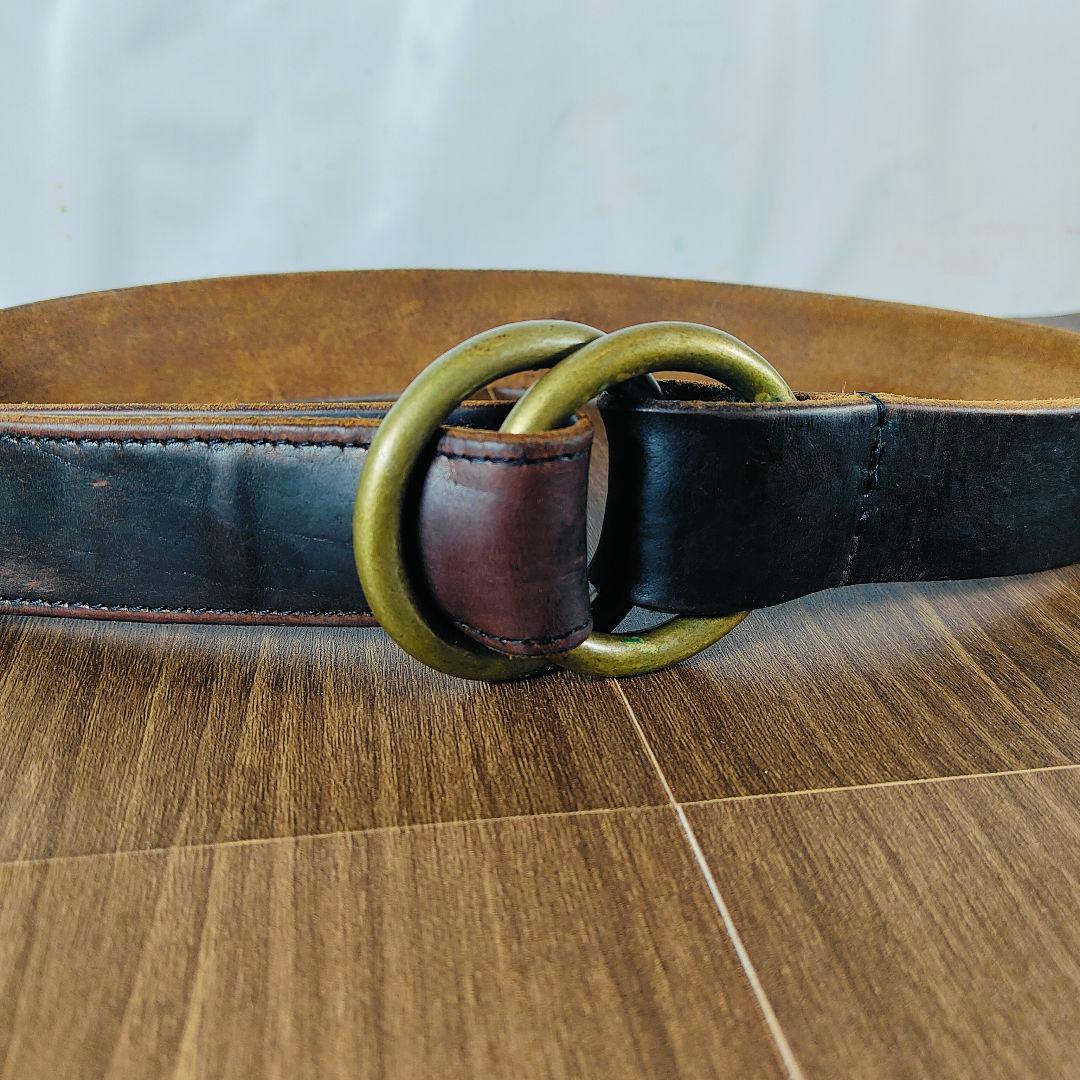 【USA系ヴィンテージ】茶芯艶黒革 USA系　高級本革オイルドレザードレスベルト