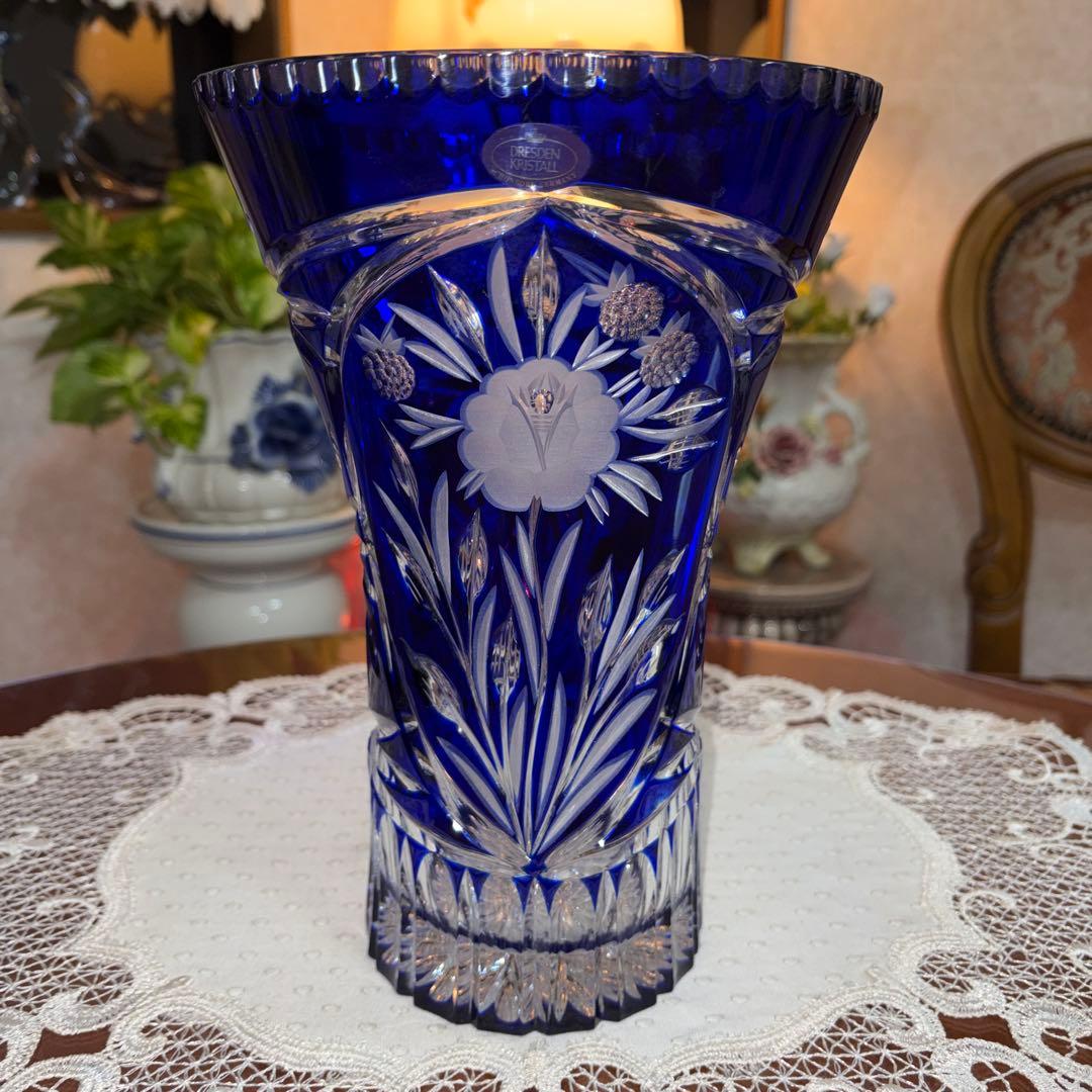 DQESDEN KRISTALL ドイツ製 切子 花瓶 フラワーベース 未使用