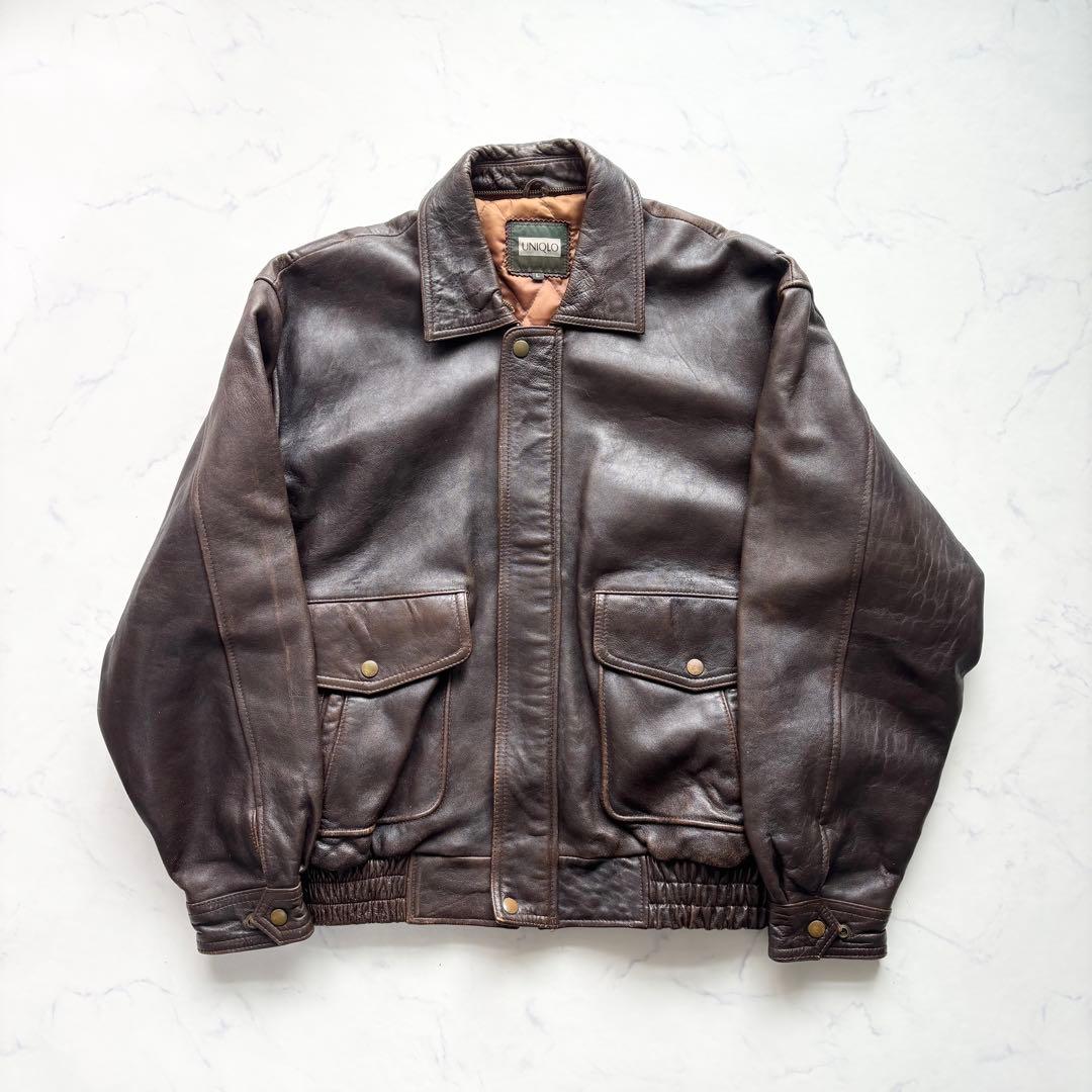 オールドユニクロ フライトジャケット A-2 レザー 革ジャン ブラウン L