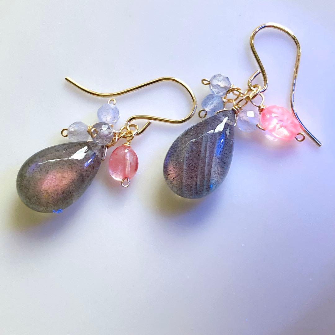 Kaya◆ラブラドライト×ピンクスピネルピアス✧14kgf