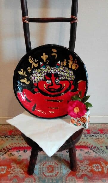 福鬼　一閑張飾りかご(大）