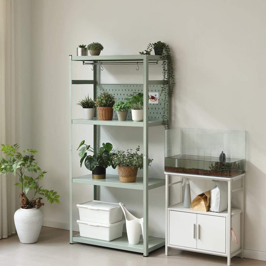 タイムセール！スチール製収納ラック【タイプB】　可動棚　大容量　GREEN