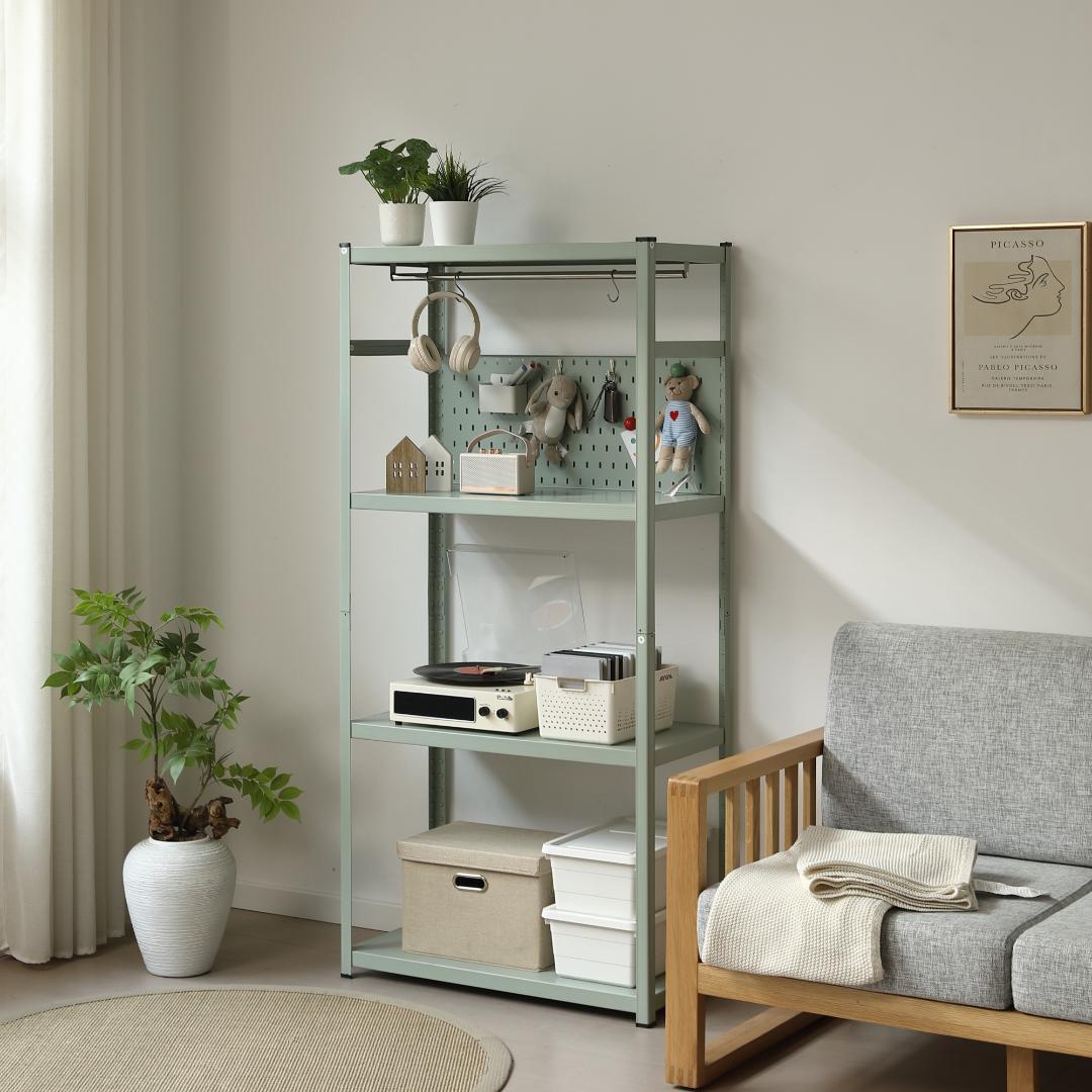 タイムセール！スチール製収納ラック【タイプB】　可動棚　大容量　GREEN