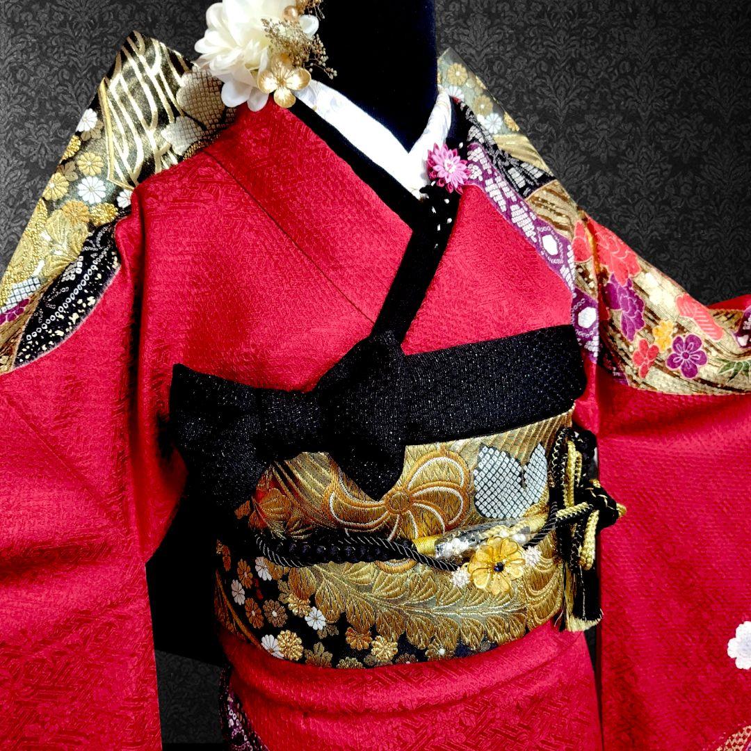 大特価SALE中☆振袖フルセット(7点)・成人式・総絞り・エンボス加工・金駒刺繍