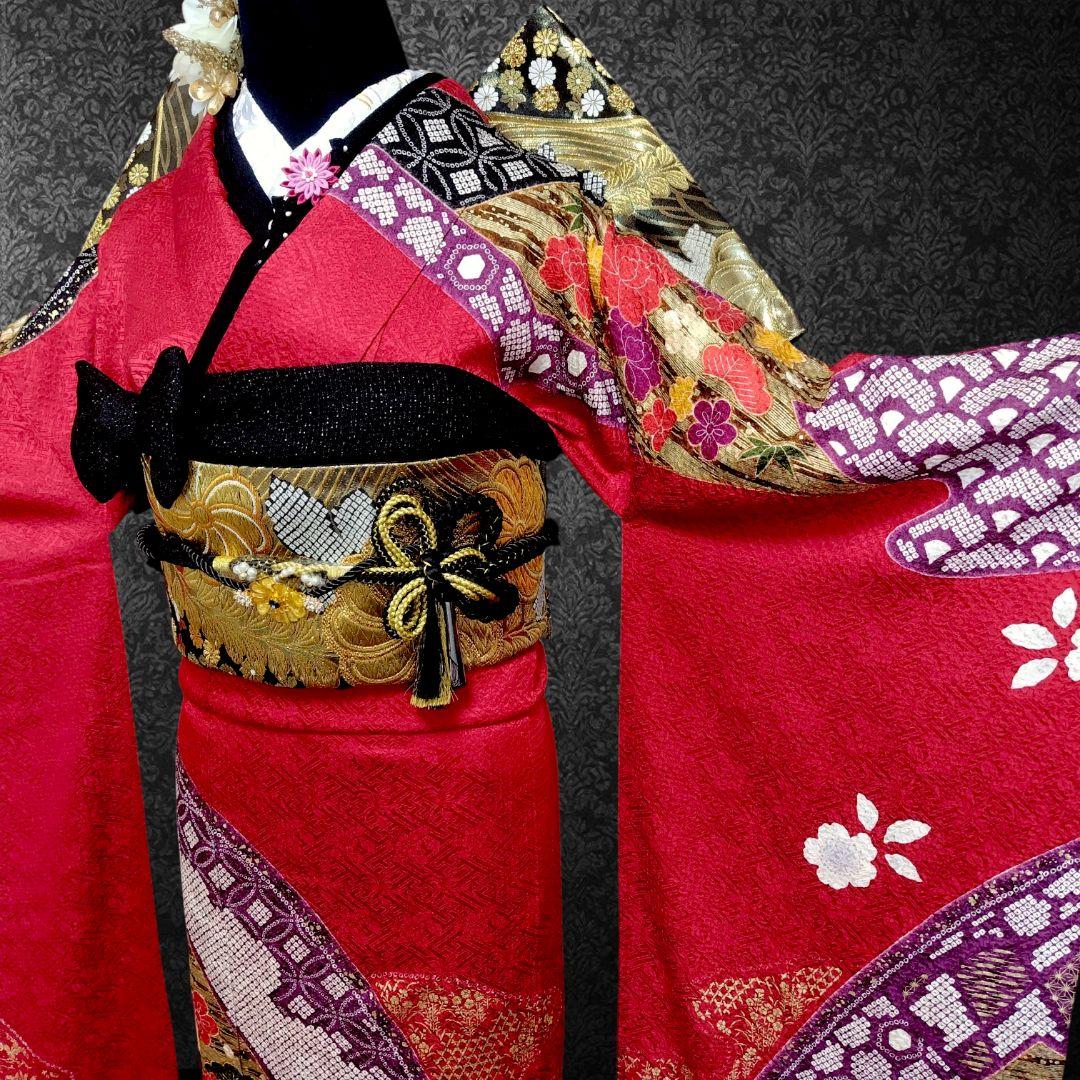 大特価SALE中☆振袖フルセット(7点)・成人式・総絞り・エンボス加工・金駒刺繍