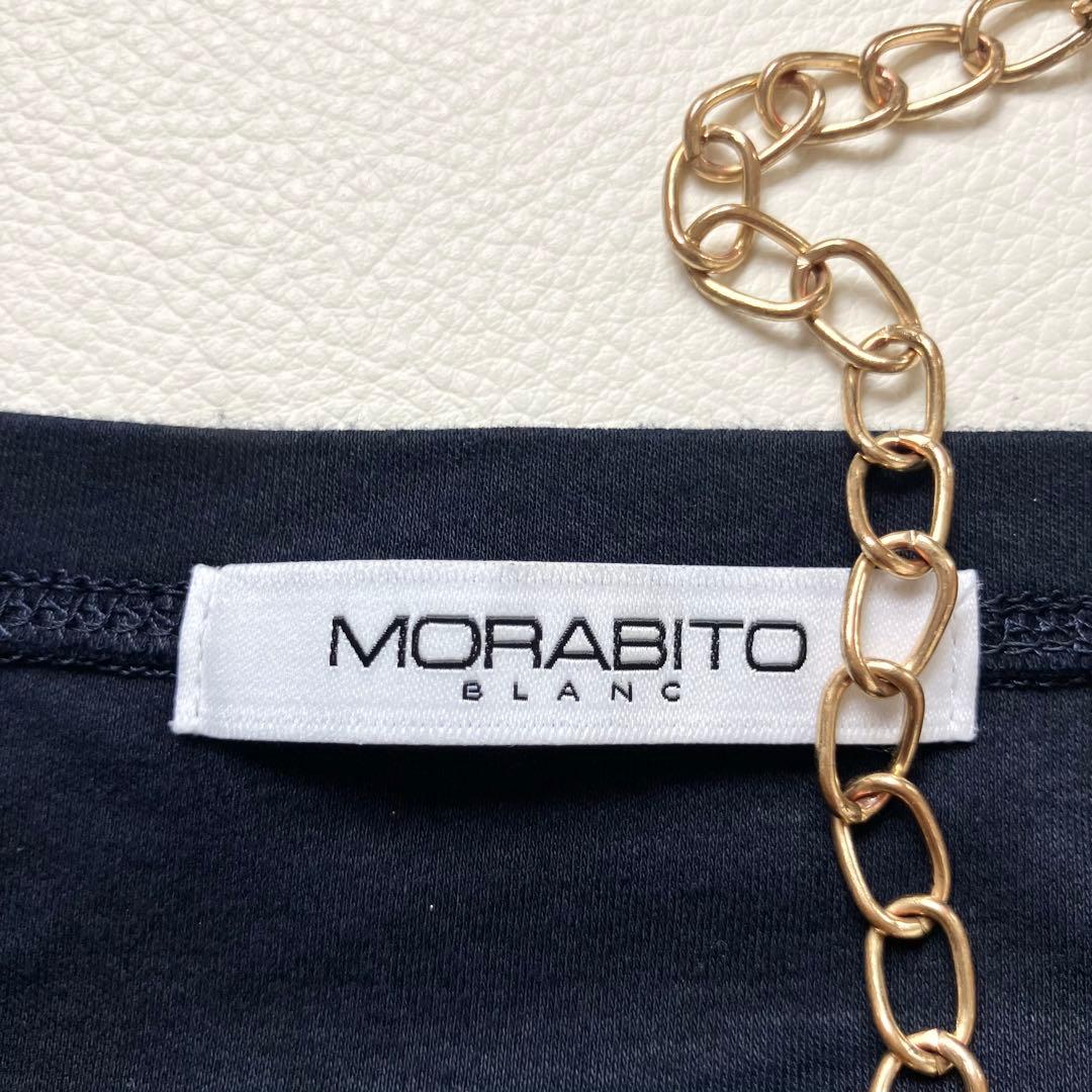 ◆美品◆MORABITO◆スカーフ柄風半袖ブラウス◆Tシャツ◆濃紺ネイビー◆M