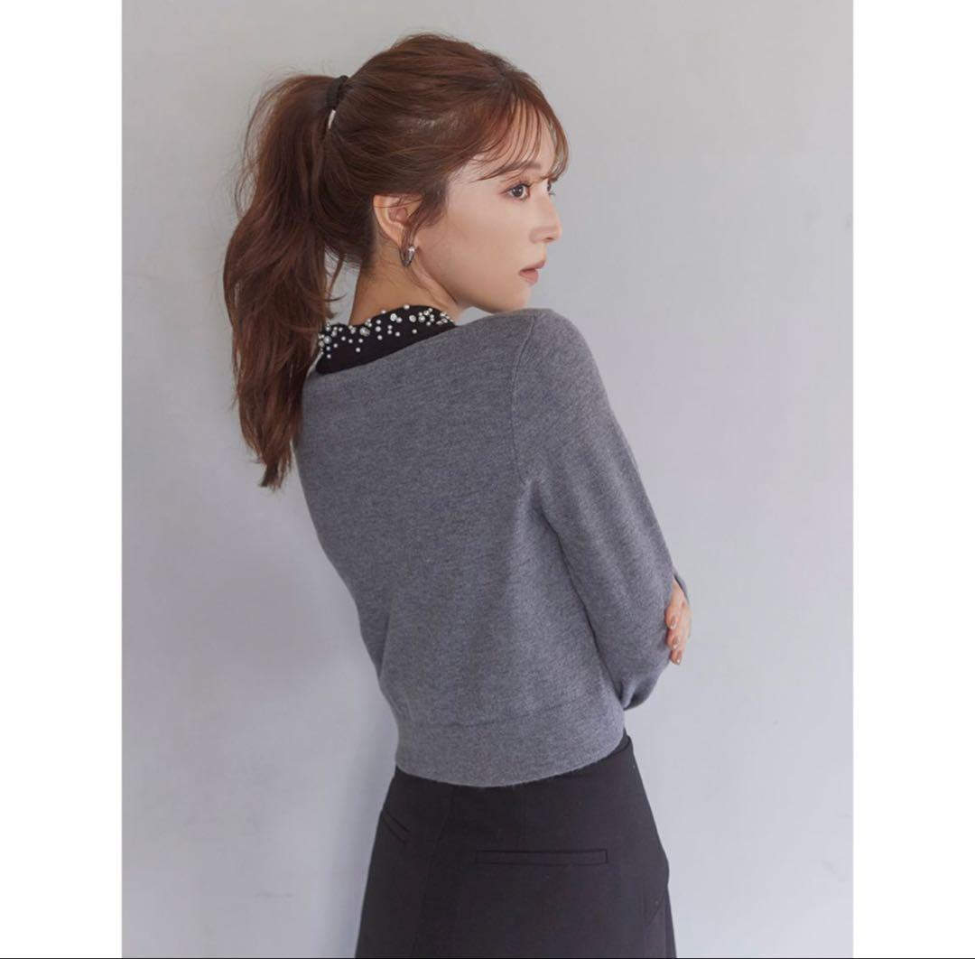 【美品】SNIDEL スナイデル ビジューカラーニットカーディガン GRY