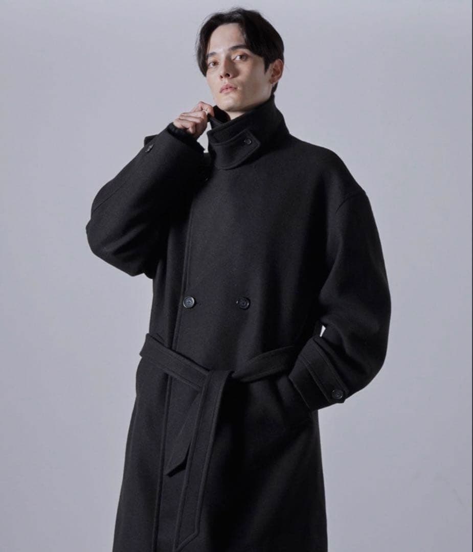 CLEL テックメルトンルーズ ダブルチェスターコート ブラック S