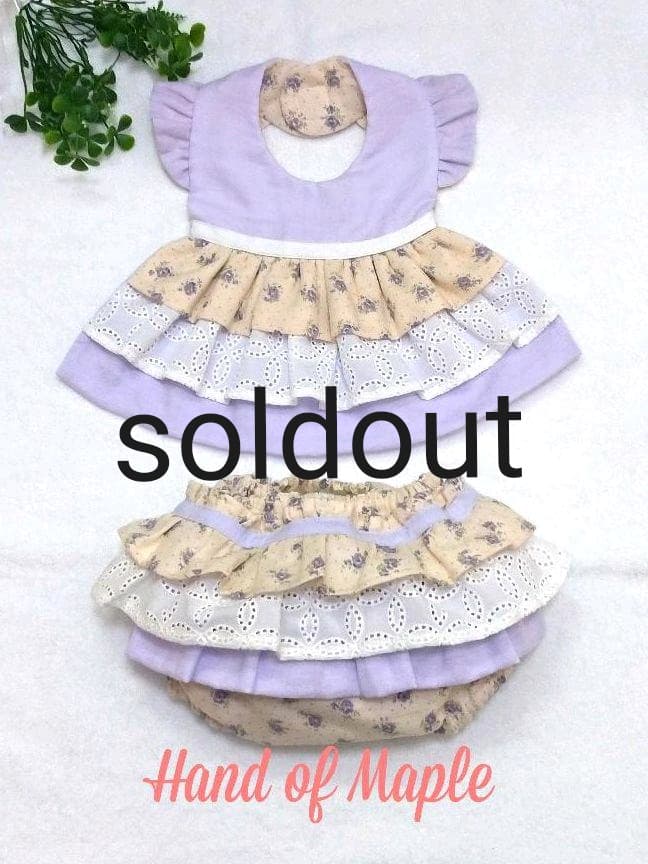 【送料無料】パープルローズ2点セット♡ふりふりワンピース風スタイ&ベビーパンツ