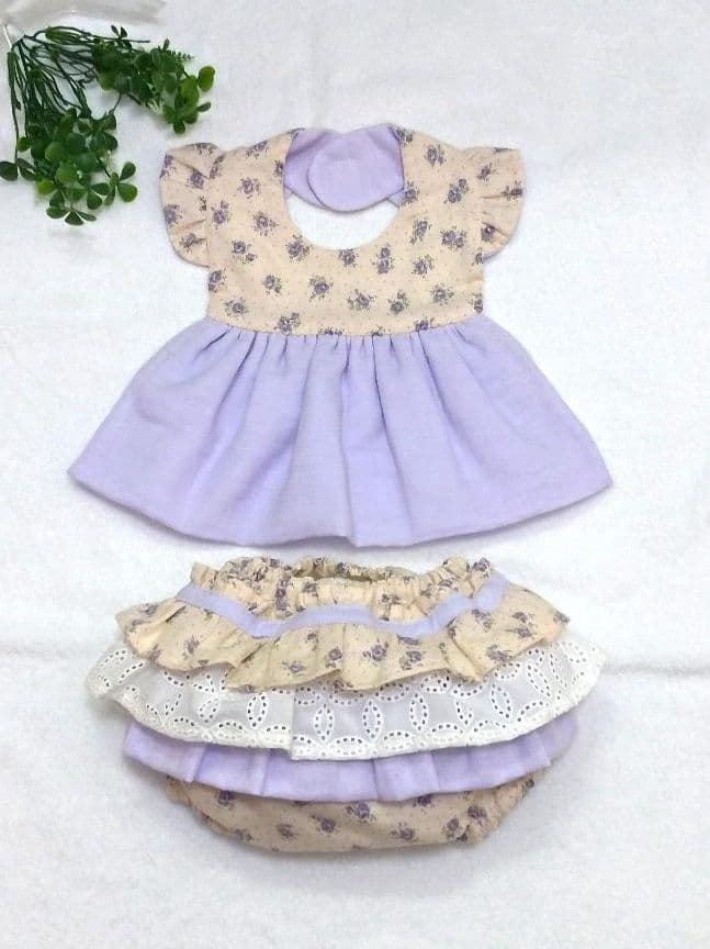 【送料無料】パープルローズ2点セット♡ふりふりワンピース風スタイ&ベビーパンツ