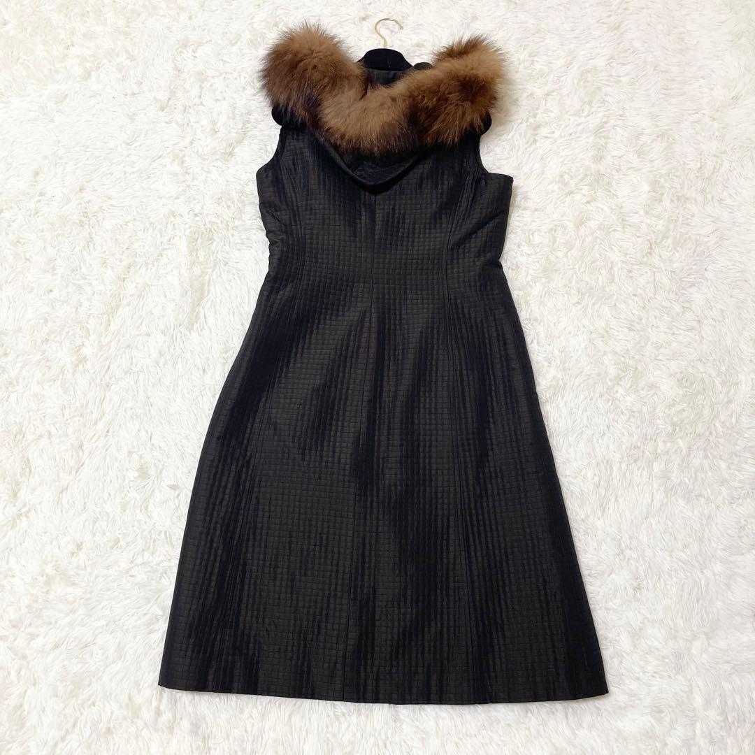 極美品✨フォクシー　ジレ　フード　フォックスファー　ロング　Aライン