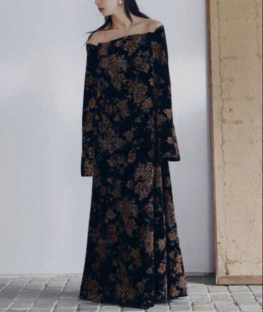 ワンピース Ameri FLOWER PRINT VELOUR DRESS