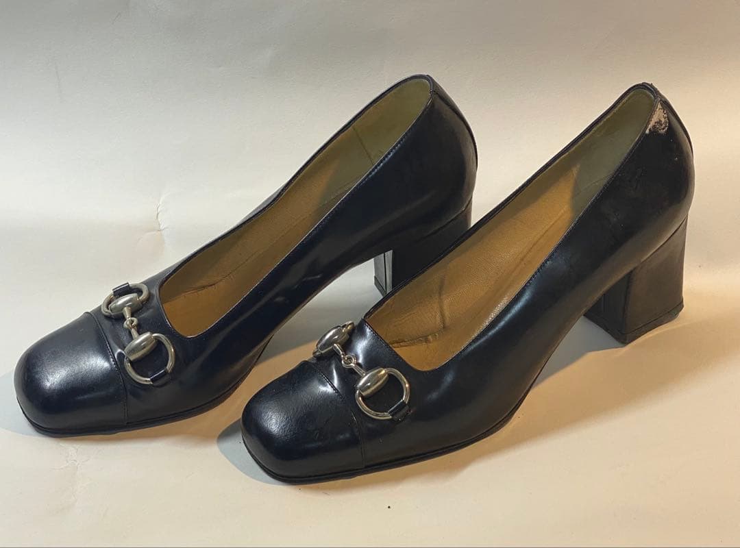 【定番人気】GUCCI ホースビットレザーパンプス黒37.5C正規品イタリア製