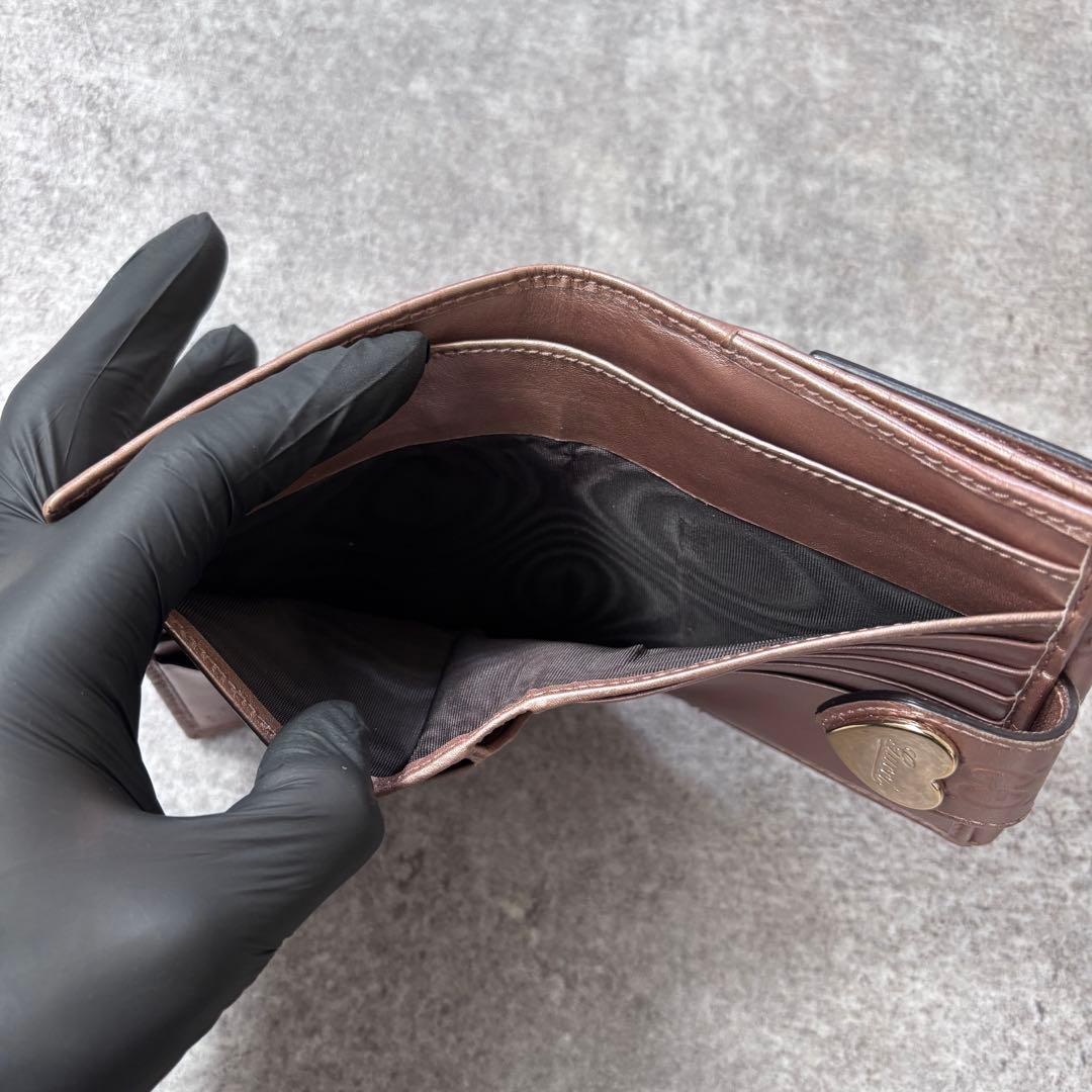 GUCCI グッチシマ レザー ハート金具 二つ折り財布 ピンク GG柄