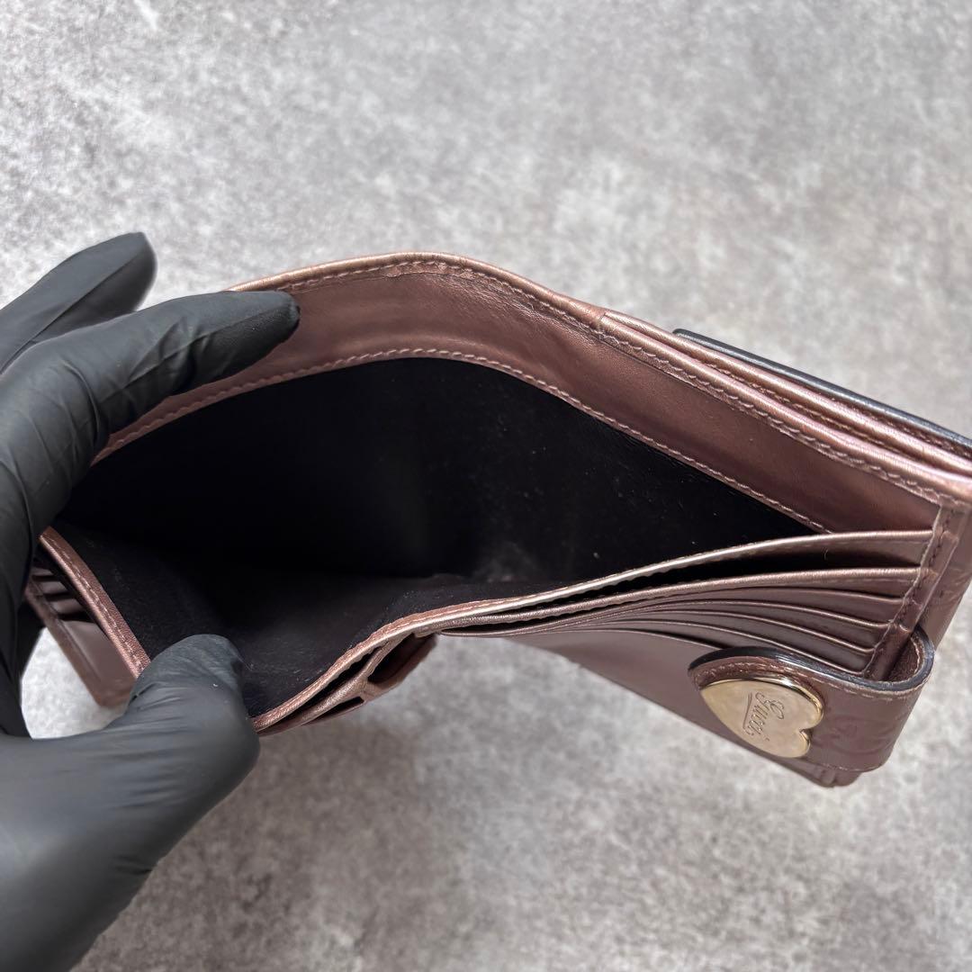 GUCCI グッチシマ レザー ハート金具 二つ折り財布 ピンク GG柄