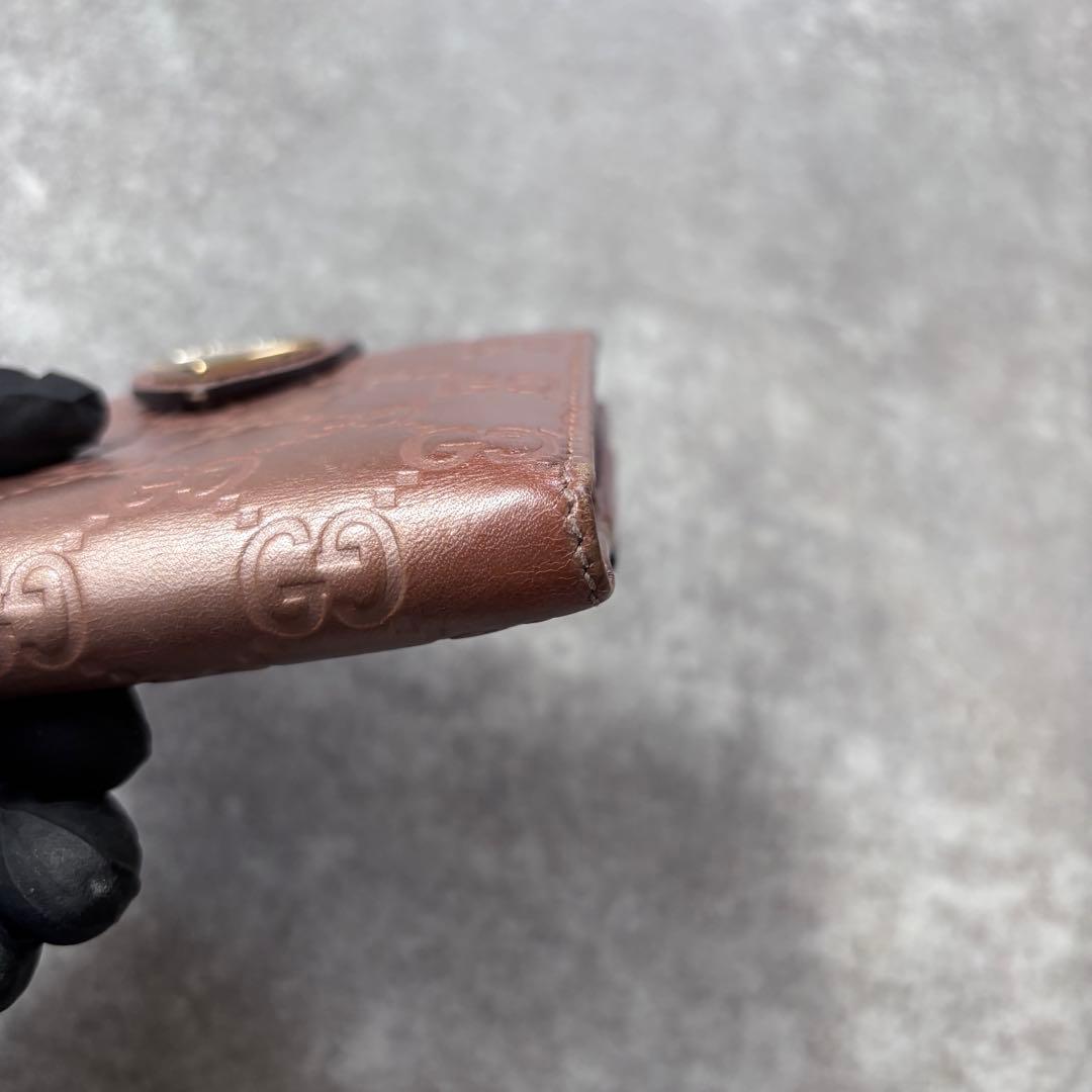 GUCCI グッチシマ レザー ハート金具 二つ折り財布 ピンク GG柄