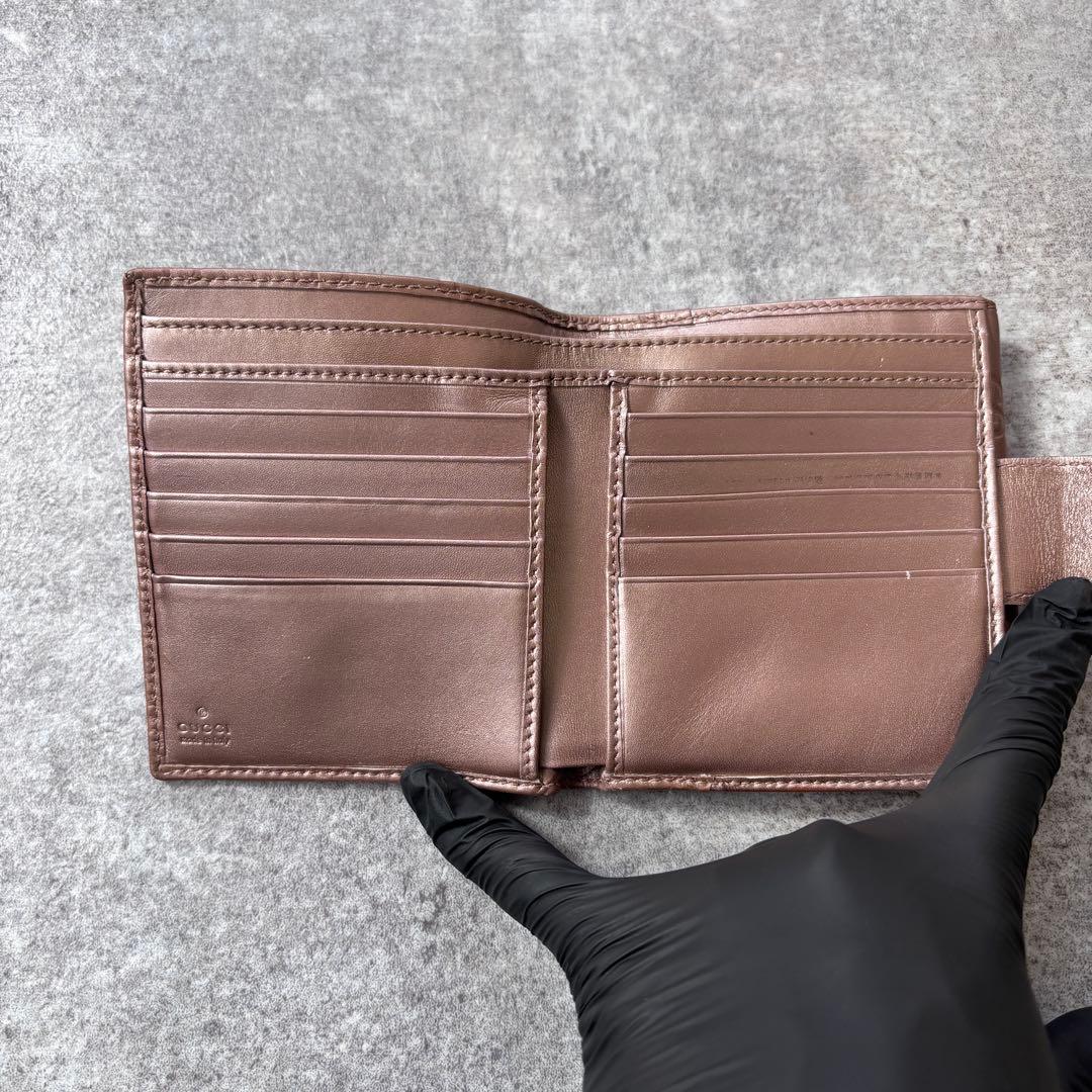 GUCCI グッチシマ レザー ハート金具 二つ折り財布 ピンク GG柄