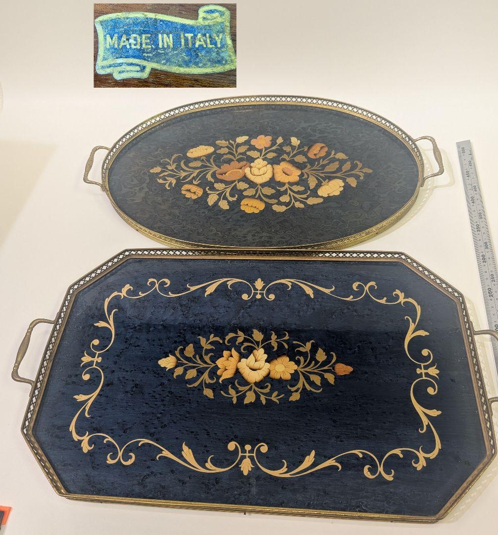 Domain イタリア製トレー 金縁 真鍮 木製 象嵌細工 メープル材 玉杢