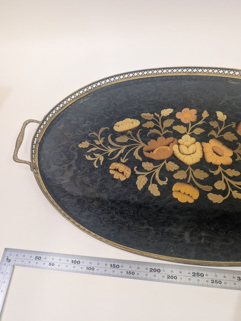 Domain イタリア製トレー 金縁 真鍮 木製 象嵌細工 メープル材 玉杢