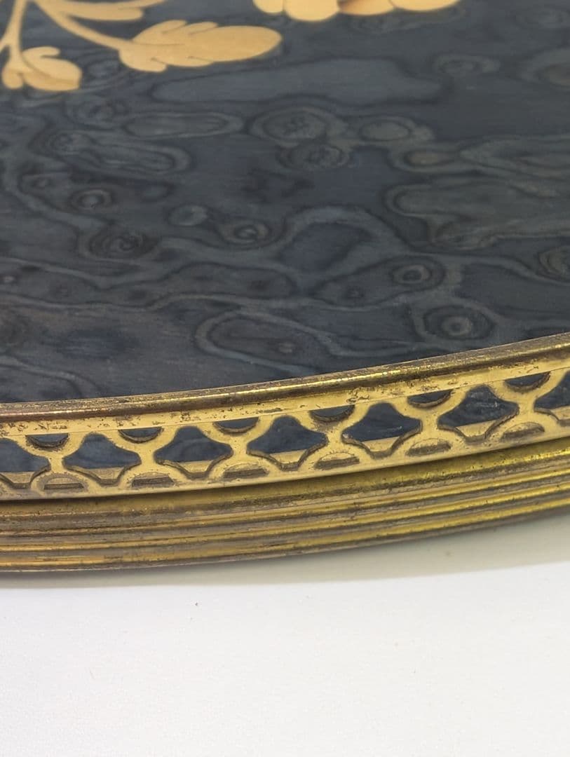 Domain イタリア製トレー 金縁 真鍮 木製 象嵌細工 メープル材 玉杢