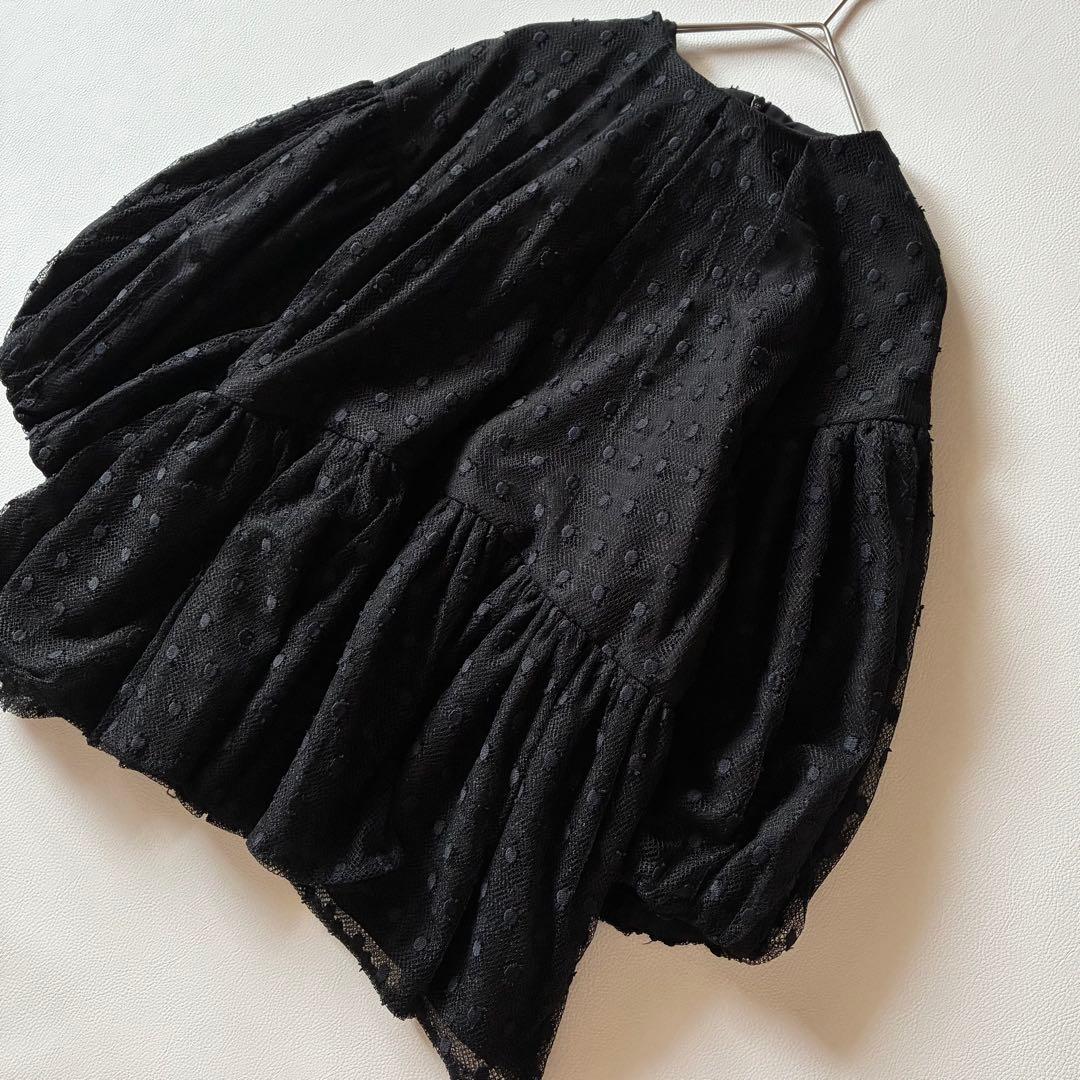 ツルバイマリコオイカワ　フレアブラウス　ドットオーガンジー　チュール　ブラック