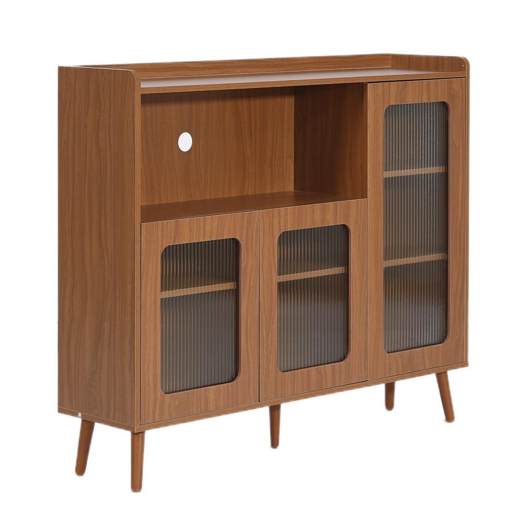 タイムセール！新作のキャビネット　扉付き　食器棚　木目調　BROWN