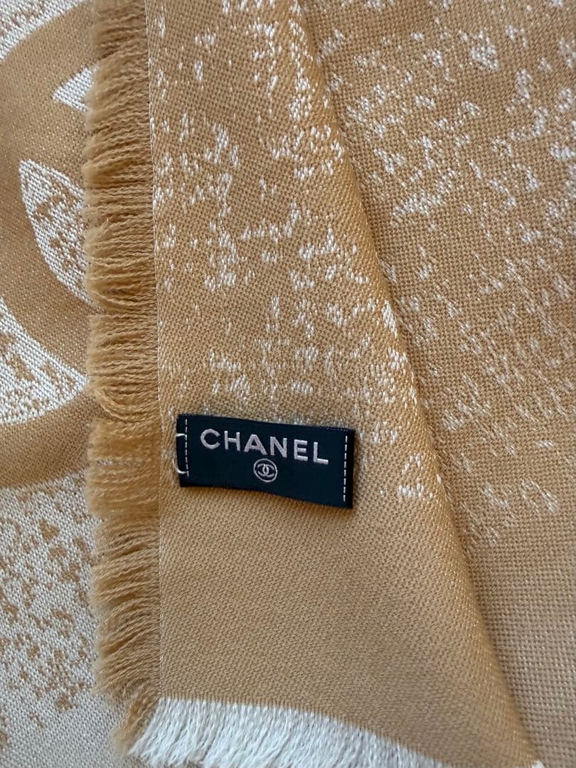 CHANEL ロゴ入り ウールストール ベージュ系