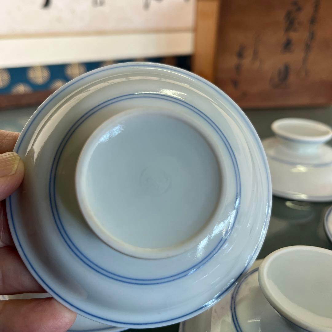 清水焼　加藤雲泉　青華間取花文　突出皿5枚（D）