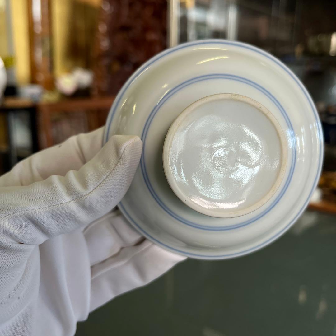 清水焼　加藤雲泉　青華間取花文　突出皿5枚（D）